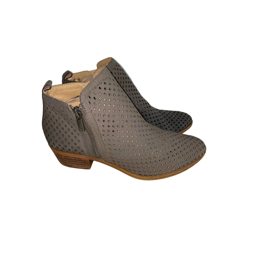Lucky‎ Brand Women's Basel Boots 7.5 Block Heel Green Perforated Booties Suede